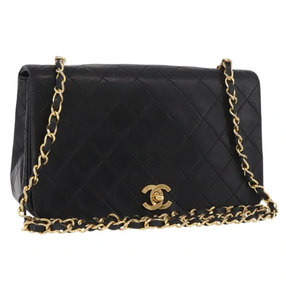CHANEL Black Quilted Leather Shoulder Bag with Gold Hardware